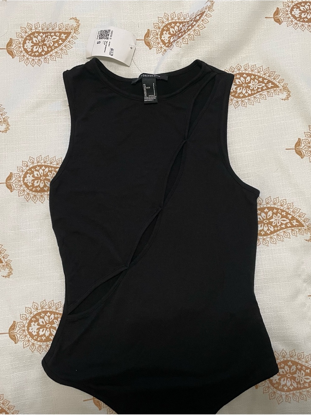 Forever 21 Black Sleeveless Peek-a-Boo Front Bodysuit